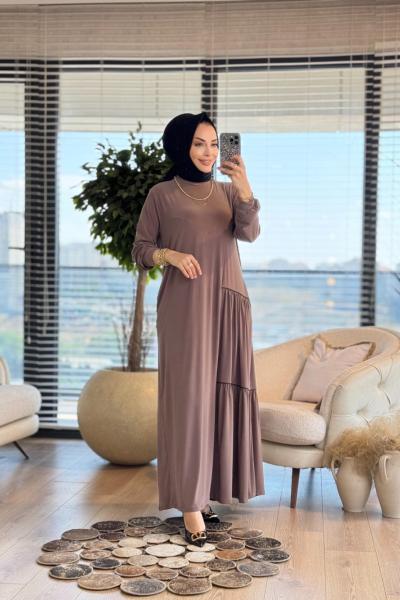 6110 Elisa Garni Detaylı Elbise Vizon