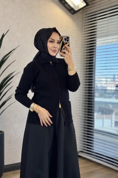 6131 Önü Cepli Ve Fermuarlı Hırka Siyah