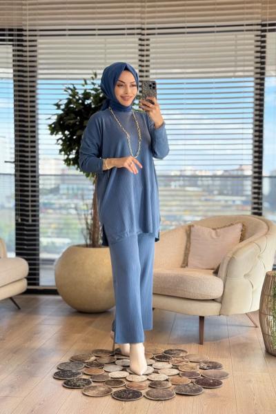 7016 Vanezia Fitilli Triko Pantolonlu Takım İndigo