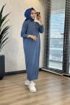 7017 Öpücük Yaka Vanezia Triko Elbise İndigo