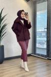 70179 Buklet Önü Düğmeli Kısa Kaban Bordo