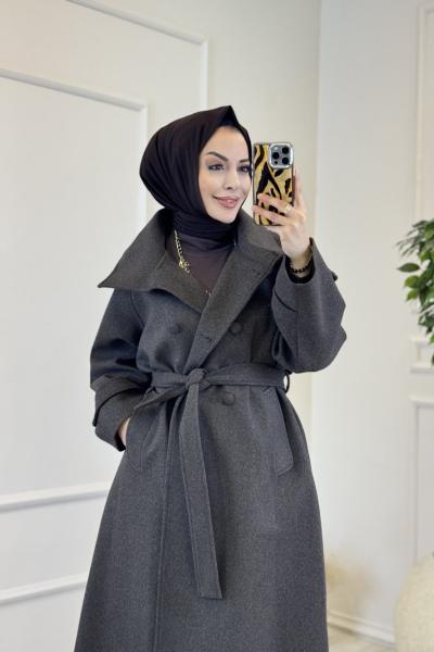 70221 Kaşe Yakalı Altı Düğmeli Kaban Kahve