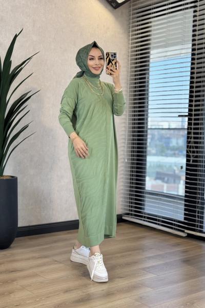7029 Sol Taraf Zebra Desen Triko Elbise Çağla
