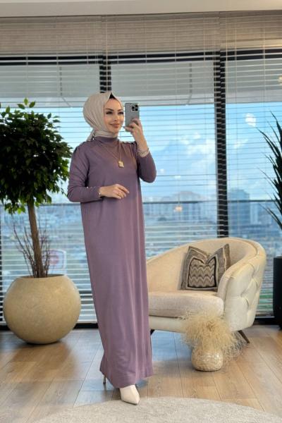 7036 Omzları İncili Vanezia Triko Elbise Gül