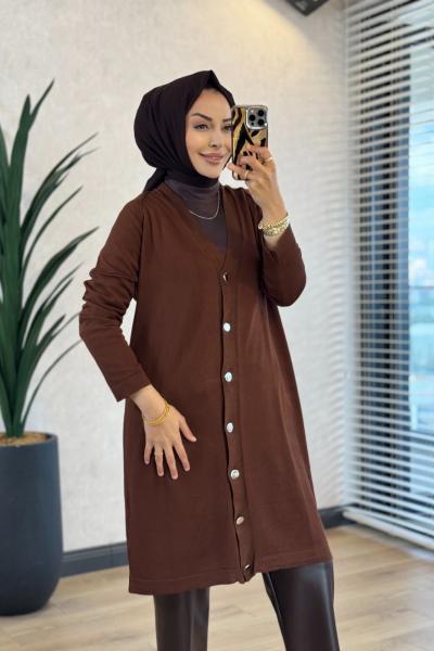 7044 Omuzu Dikişli Yarım Boy Hırka Kahve