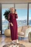 7050 Kolları Leoparlı Vanezia Elbise Bordo