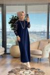 7050 Kolları Leoparlı Vanezia Elbise Lacivert