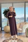 7050 Kolları Leoparlı Vanezia Elbise Kahve
