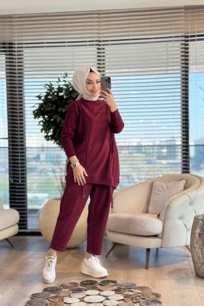 7187 Aden Trikolu İki İplik Takım Bordo