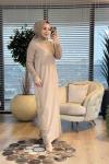 7187 Nokta Örgü İki İplik Elbise Bej
