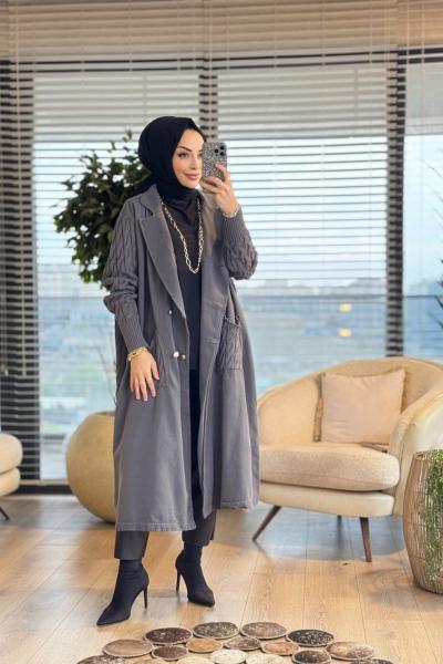 7201 Altı Düğmeli Trikolu İki İplik Kaban Antrasit