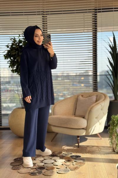 7222 İki İplik Saç Örgülü Takım Lacivert