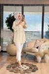 7259 Serpme Yelpaze Nakışlı Tencel Gömlek Ekru