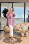 7259 Serpme Yelpaze Nakışlı Tencel Gömlek Pembe