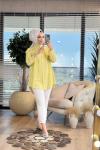7259 Serpme Yelpaze Nakışlı Tencel Gömlek Sarı