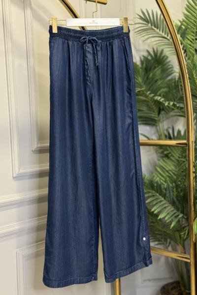 7271 Tencel Beli Bağcıklı Pantolon Koyu Mavi