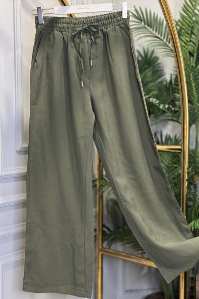 7272 Beli Lastikli Bol Paça Pantolon Haki
