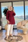 7297 Tencel Sol Taraf Saçak Dal Nakış Gömlek Bordo