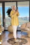 7297 Tencel Sol Taraf Saçak Dal Nakış Gömlek Sarı