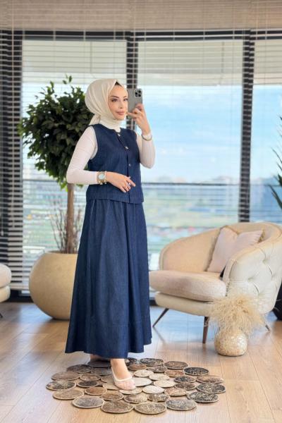 7355 Kot Yelek Etekli Takım Lacivert