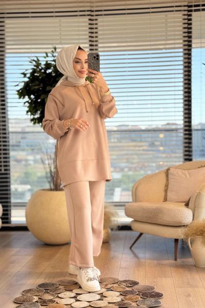 7409 Sol Omuzu Fermuar Detaylı Takım Bej