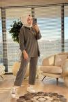 7416 Tencel Kapşonlu Patı Çıtçıtlı Takım Haki