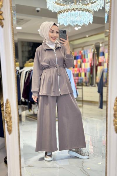 7423 Ön Pile Dikişli Ve Fermuarlı Takım Vizon