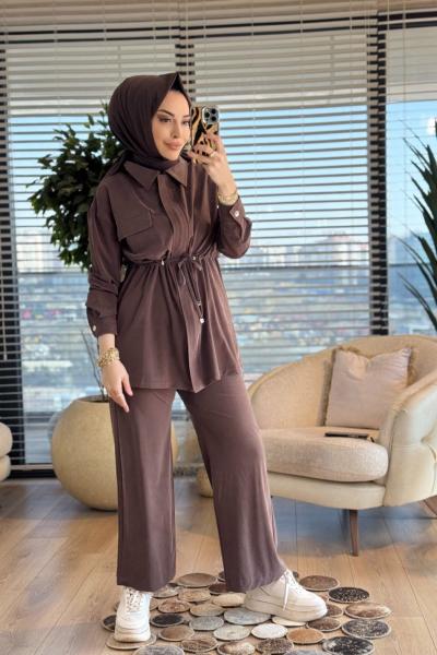7459 Cepli Beli Büzgülü Takım Kahve