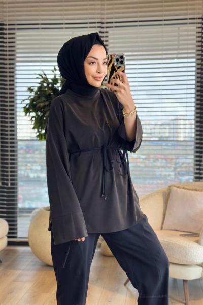 7465 Oysho Kolları Bağcıklı Tunik Siyah
