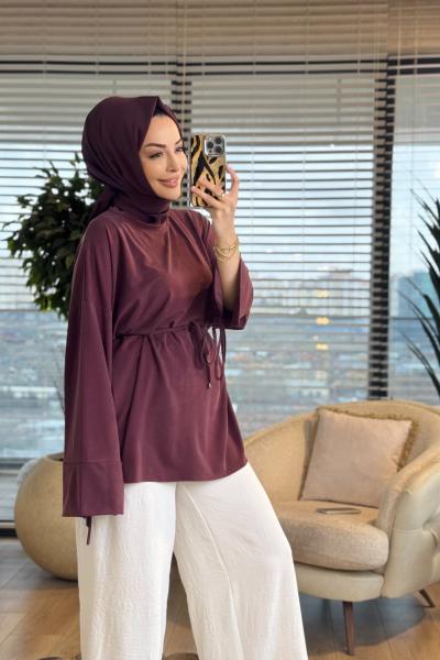 7465 Oysho Kolları Bağcıklı Tunik Bordo