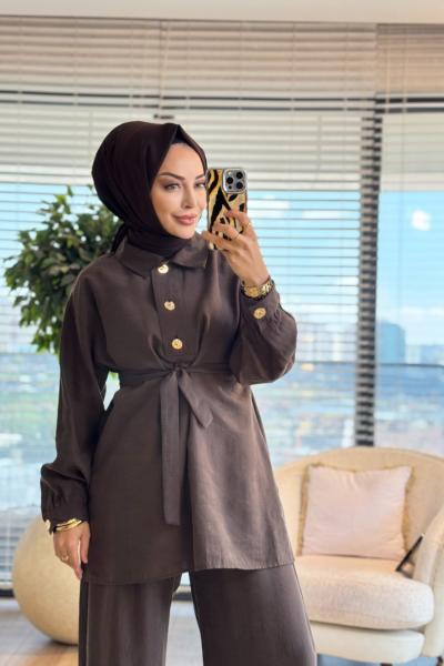 7470 Patı Üç Düğmeli Takım Kahve