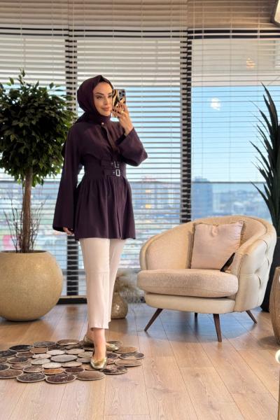 7523 Önü İki Tokalı Tunik Mürdüm