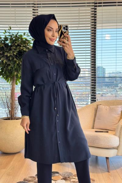 7524 Roba Cep Kapaklı Ve Dikişli Uzun Tunik Lacivert