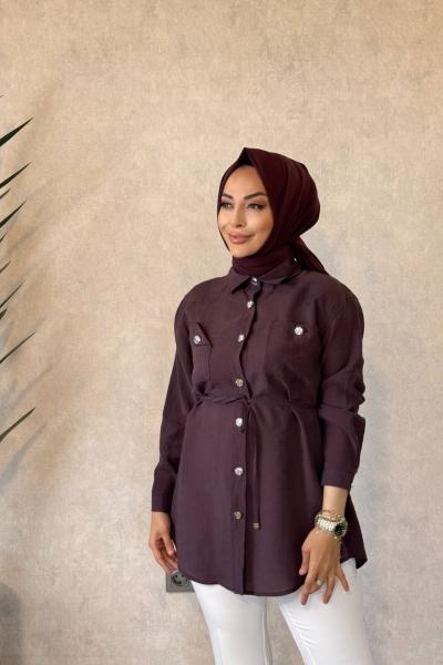 7561 Roba İki Cebli Metal Düğmeli Tunik Mürdüm