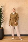 7561 Roba İki Cebli Metal Düğmeli Tunik Camel