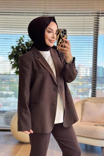 7688 Oversize Yırtmaçlı Ceket Kahve