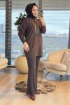 7765 Simli Ve Pullu Triko Tunik Kahve