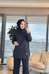 7768 Oslo Yandan Fermuarlı Triko Tunik Antrasit