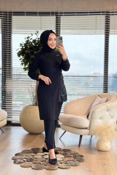 7806 İç Payet Detay Yandan Bağlamalı Takım Siyah