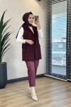 7889 Bukle Dört Düğmeli Yelek Bordo