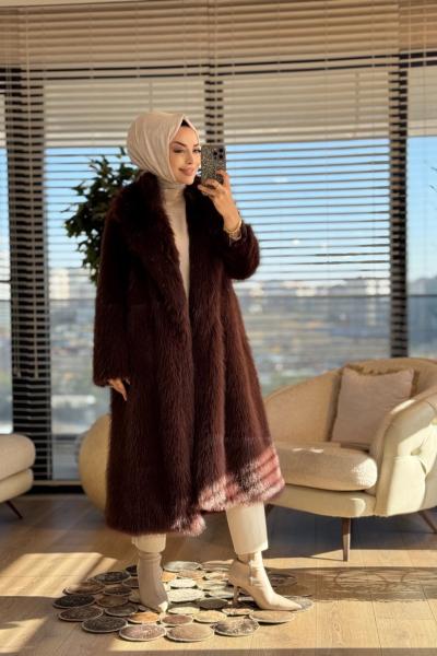 7980 Peluş Uzun Kaban Kahve