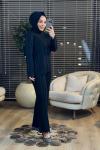 8039 Boyuna Sim Çizgili Triko Pant. Takım Siyah
