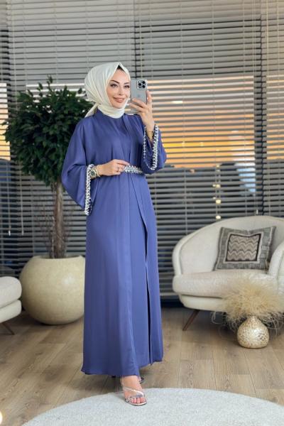 8050 Kolları Ve Kuşağı Taş Detaylı İkili Takım İndigo