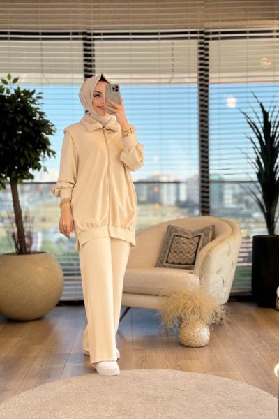 8451 Yaka Kürk Ön Ferm.Omuz Parça Takım Bej