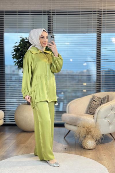 8505 Geniş Yaka Önü Fermuarlı Takım Yeşil