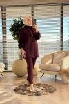 8567 Yaka Ve Patı Fırfırlı Takım Bordo