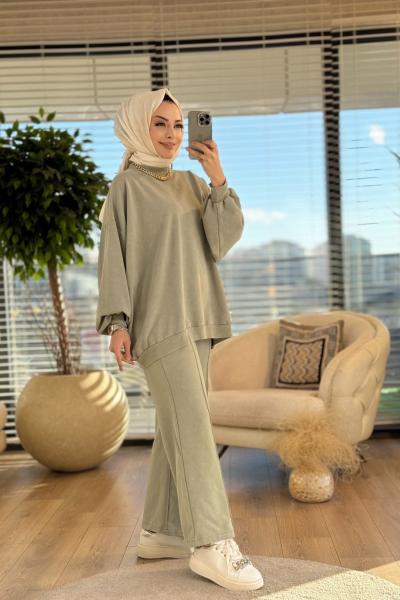 9033 Yarasa Kol Pantolon Dikişli Takım Çağla