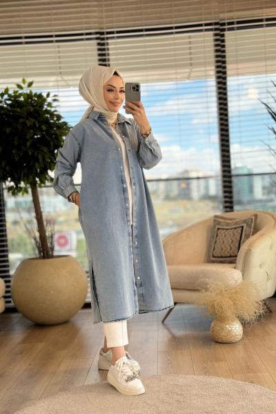 9058 Kot Uzun Tunik Açık Mavi