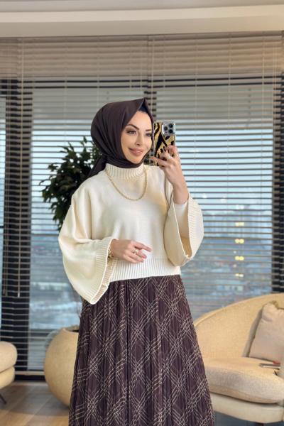 906090 Yarasa Kol Triko Kazak Bej