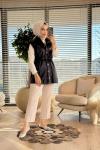 9262 Omuzu Pile Ve Taş Detaylı Yelek Siyah